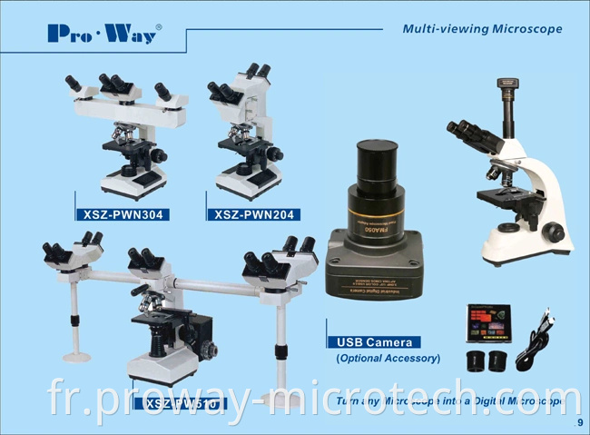 Microscope biologique professionnel de la vision mutile avec trois têtes de tête (XSZ-PW304)
